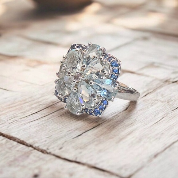 🩵Aquamarine💙Sapphire🤍Topaz Sterling Silver Ring (5.25) - Picture 8 of 15